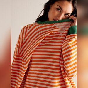 Free People We the Free Classic Striped Oversized Crewneck, MEDIUM NWOT